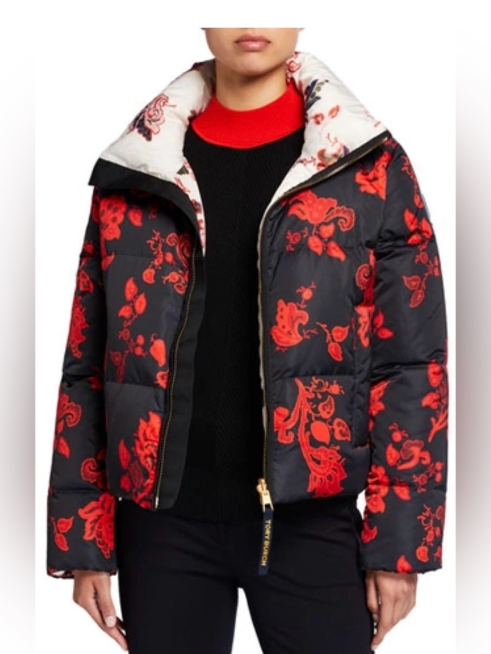 Tory Burch Floral Reversible Puffer Size S